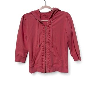 Vintage Y2K activewear pink zip up hoodie with ruffles small